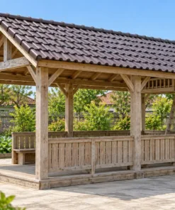 Chòi Gỗ Sân Vườn T145 - Chữ Nhật Có Gác Xép Nhỏ Thang Gỗ, Gỗ Thông Màu Vintage