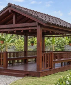 Chòi Gỗ Sân Vườn T147 - Chữ Nhật Giá Treo Chậu Dọc Xà, Gỗ Thông Màu Nâu Đỏ