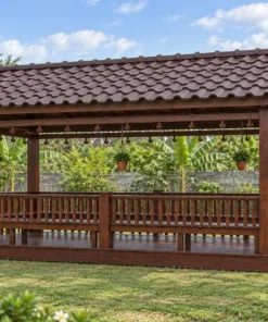 Chòi Gỗ Sân Vườn T147 - Chữ Nhật Giá Treo Chậu Dọc Xà, Gỗ Thông Màu Nâu Đỏ
