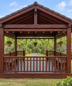 Chòi Gỗ Sân Vườn T147 - Chữ Nhật Giá Treo Chậu Dọc Xà, Gỗ Thông Màu Nâu Đỏ