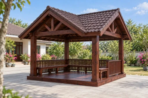 Chòi Gỗ Sân Vườn T148 - Vuông Mái Bốn Đầu Hồi Chữ Thập, Gỗ Thông Màu Nâu Cánh Gián Chòi Gỗ Sân Vườn T148 - Vuông Mái Bốn Đầu Hồi Chữ Thập, Gỗ Thông Màu Nâu Cánh Gián