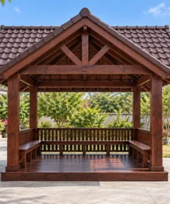 Chòi Gỗ Sân Vườn T148 - Vuông Mái Bốn Đầu Hồi Chữ Thập, Gỗ Thông Màu Nâu Cánh Gián