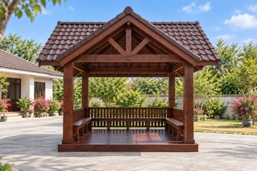 Chòi Gỗ Sân Vườn T148 - Vuông Mái Bốn Đầu Hồi Chữ Thập, Gỗ Thông Màu Nâu Cánh Gián Chòi Gỗ Sân Vườn T148 - Vuông Mái Bốn Đầu Hồi Chữ Thập, Gỗ Thông Màu Nâu Cánh Gián