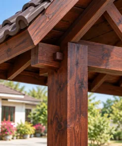 Chòi Gỗ Sân Vườn T148 - Vuông Mái Bốn Đầu Hồi Chữ Thập, Gỗ Thông Màu Nâu Cánh Gián
