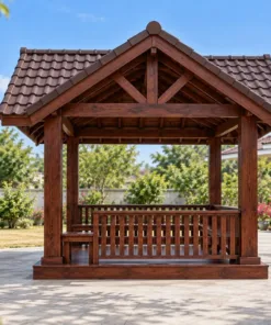 Chòi Gỗ Sân Vườn T148 - Vuông Mái Bốn Đầu Hồi Chữ Thập, Gỗ Thông Màu Nâu Cánh Gián