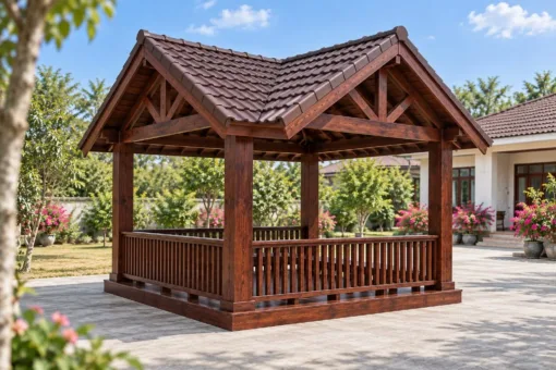 Chòi Gỗ Sân Vườn T148 - Vuông Mái Bốn Đầu Hồi Chữ Thập, Gỗ Thông Màu Nâu Cánh Gián Chòi Gỗ Sân Vườn T148 - Vuông Mái Bốn Đầu Hồi Chữ Thập, Gỗ Thông Màu Nâu Cánh Gián