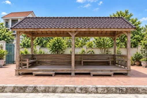 Chòi Gỗ Sân Vườn T149 - Chữ Nhật Hai Gian Ngăn Vách Lửng, Gỗ Thông Màu Vintage