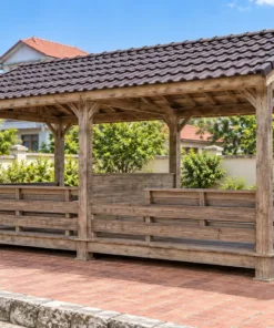 Chòi Gỗ Sân Vườn T149 - Chữ Nhật Hai Gian Ngăn Vách Lửng, Gỗ Thông Màu Vintage