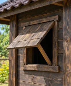 Chòi Gỗ Sân Vườn T150 - Bốn Mặt Vách Ván Cửa Sổ Cánh Chống, Gỗ Thông Màu Gỗ Cháy