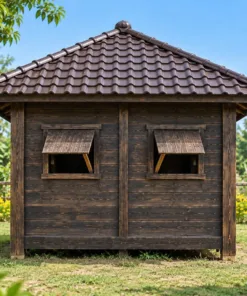 Chòi Gỗ Sân Vườn T150 - Bốn Mặt Vách Ván Cửa Sổ Cánh Chống, Gỗ Thông Màu Gỗ Cháy