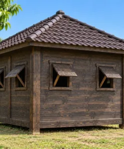 Chòi Gỗ Sân Vườn T150 - Bốn Mặt Vách Ván Cửa Sổ Cánh Chống, Gỗ Thông Màu Gỗ Cháy