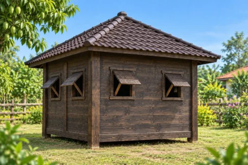 Chòi Gỗ Sân Vườn T150 - Bốn Mặt Vách Ván Cửa Sổ Cánh Chống, Gỗ Thông Màu Gỗ Cháy Chòi Gỗ Sân Vườn T150 - Bốn Mặt Vách Ván Cửa Sổ Cánh Chống, Gỗ Thông Màu Gỗ Cháy