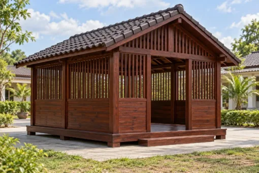 Chòi Gỗ Sân Vườn T151 - Vách Lửng Dưới Ván Trên Song, Gỗ Thông Màu Nâu Đỏ Chòi Gỗ Sân Vườn T151 - Vách Lửng Dưới Ván Trên Song, Gỗ Thông Màu Nâu Đỏ