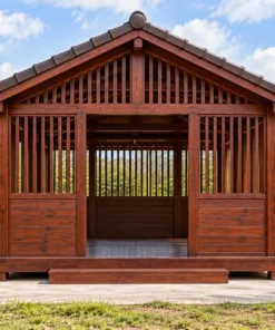 Chòi Gỗ Sân Vườn T151 - Vách Lửng Dưới Ván Trên Song, Gỗ Thông Màu Nâu Đỏ