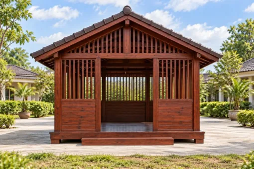 Chòi Gỗ Sân Vườn T151 - Vách Lửng Dưới Ván Trên Song, Gỗ Thông Màu Nâu Đỏ Chòi Gỗ Sân Vườn T151 - Vách Lửng Dưới Ván Trên Song, Gỗ Thông Màu Nâu Đỏ