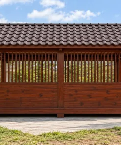 Chòi Gỗ Sân Vườn T151 - Vách Lửng Dưới Ván Trên Song, Gỗ Thông Màu Nâu Đỏ