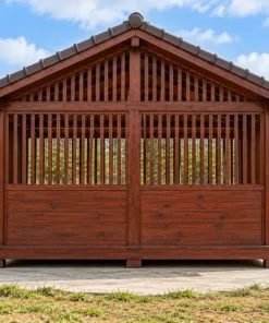 Chòi Gỗ Sân Vườn T151 - Vách Lửng Dưới Ván Trên Song, Gỗ Thông Màu Nâu Đỏ