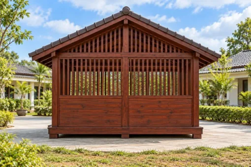 Chòi Gỗ Sân Vườn T151 - Vách Lửng Dưới Ván Trên Song, Gỗ Thông Màu Nâu Đỏ Chòi Gỗ Sân Vườn T151 - Vách Lửng Dưới Ván Trên Song, Gỗ Thông Màu Nâu Đỏ