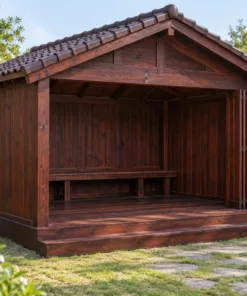 Chòi Gỗ Sân Vườn T152 - Cửa Gấp Xếp Mở Toàn Bộ Mặt Trước, Gỗ Thông Màu Nâu Cánh Gián