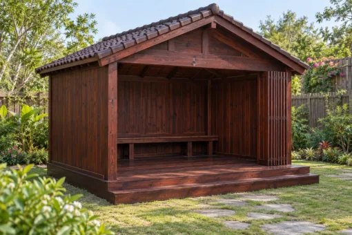 Chòi Gỗ Sân Vườn T152 - Cửa Gấp Xếp Mở Toàn Bộ Mặt Trước, Gỗ Thông Màu Nâu Cánh Gián