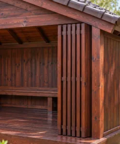 Chòi Gỗ Sân Vườn T152 - Cửa Gấp Xếp Mở Toàn Bộ Mặt Trước, Gỗ Thông Màu Nâu Cánh Gián