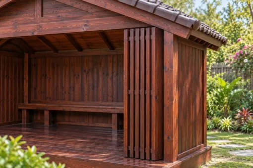 Chòi Gỗ Sân Vườn T152 - Cửa Gấp Xếp Mở Toàn Bộ Mặt Trước, Gỗ Thông Màu Nâu Cánh Gián