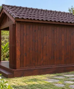 Chòi Gỗ Sân Vườn T152 - Cửa Gấp Xếp Mở Toàn Bộ Mặt Trước, Gỗ Thông Màu Nâu Cánh Gián