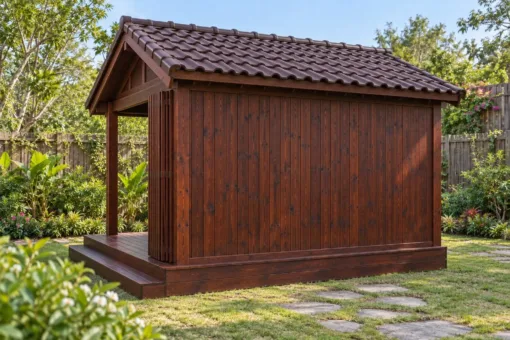 Chòi Gỗ Sân Vườn T152 - Cửa Gấp Xếp Mở Toàn Bộ Mặt Trước, Gỗ Thông Màu Nâu Cánh Gián