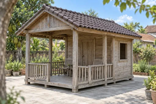 Chòi Gỗ Sân Vườn T153 - Một Phòng Nhỏ Có Hiên Ngồi Phía Trước, Gỗ Thông Màu Vintage Chòi Gỗ Sân Vườn T153 - Một Phòng Nhỏ Có Hiên Ngồi Phía Trước, Gỗ Thông Màu Vintage