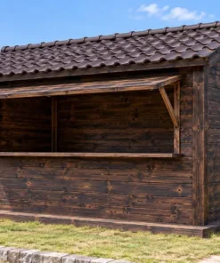 Chòi Gỗ Sân Vườn T154 - Vách Ván Có Quầy Cánh Chống Mặt Trước, Gỗ Thông Màu Gỗ Cháy