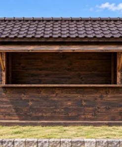 Chòi Gỗ Sân Vườn T154 - Vách Ván Có Quầy Cánh Chống Mặt Trước, Gỗ Thông Màu Gỗ Cháy