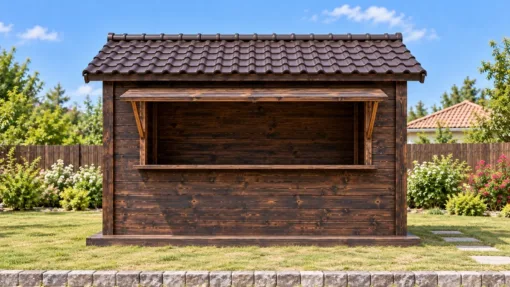 Chòi Gỗ Sân Vườn T154 - Vách Ván Có Quầy Cánh Chống Mặt Trước, Gỗ Thông Màu Gỗ Cháy Chòi Gỗ Sân Vườn T154 - Vách Ván Có Quầy Cánh Chống Mặt Trước, Gỗ Thông Màu Gỗ Cháy