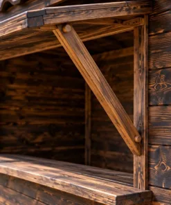 Chòi Gỗ Sân Vườn T154 - Vách Ván Có Quầy Cánh Chống Mặt Trước, Gỗ Thông Màu Gỗ Cháy