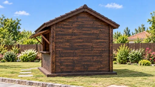Chòi Gỗ Sân Vườn T154 - Vách Ván Có Quầy Cánh Chống Mặt Trước, Gỗ Thông Màu Gỗ Cháy Chòi Gỗ Sân Vườn T154 - Vách Ván Có Quầy Cánh Chống Mặt Trước, Gỗ Thông Màu Gỗ Cháy