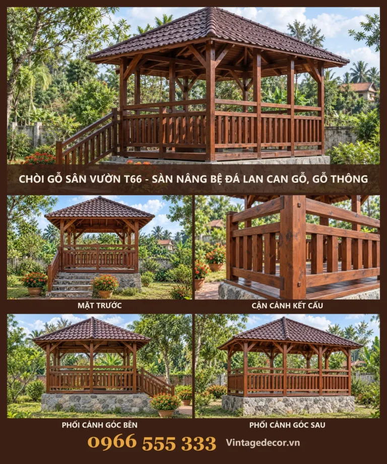 Chòi Gỗ T66 Sàn Nâng Bệ Đá