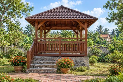 Chòi Gỗ Sân Vườn T66 - Sàn Nâng Bệ Đá Lan Can Gỗ, Gỗ Thông Chòi Gỗ Sân Vườn T66 - Sàn Nâng Bệ Đá Lan Can Gỗ, Gỗ Thông