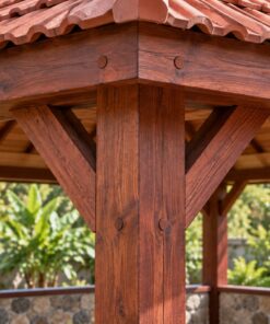 Chòi Gỗ Sân Vườn T67 - Mái Ngói Đỏ Cột Gỗ Vách Đá, Gỗ Thông