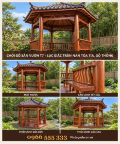 Chòi Gỗ Sân Vườn T7 - Lục Giác Trần Nan Tỏa Tia, Gỗ Thông