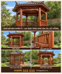 Chòi Gỗ Sân Vườn T7 - Lục Giác Trần Nan Tỏa Tia, Gỗ Thông