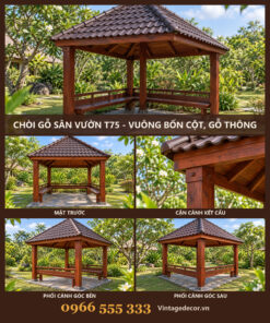 Chòi Gỗ Sân Vườn T75 - Vuông Bốn Cột, Gỗ Thông