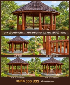 Chòi Gỗ Sân Vườn T77 - Mặt Bằng Tròn Mái Nón Liền, Gỗ Thông