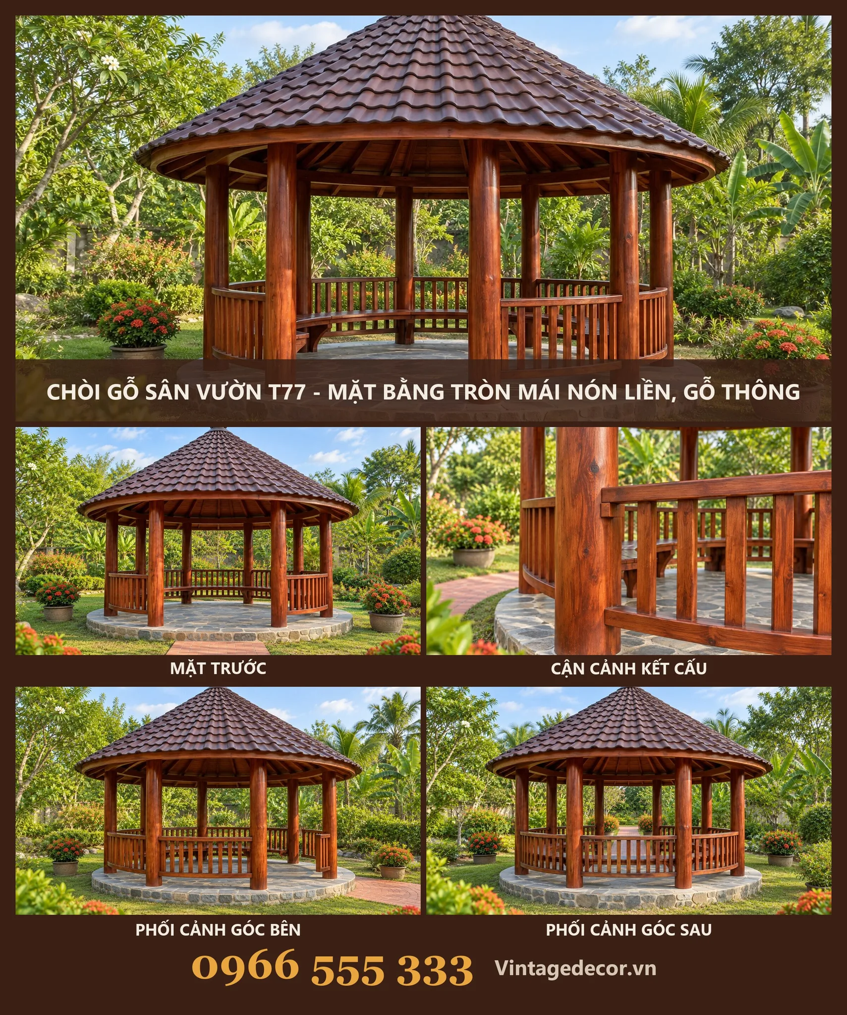 Chòi Gỗ T77 Mặt Bằng Tròn Mái Nón