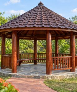Chòi Gỗ Sân Vườn T77 - Mặt Bằng Tròn Mái Nón Liền, Gỗ Thông