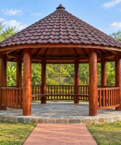 Chòi Gỗ Sân Vườn T77 - Mặt Bằng Tròn Mái Nón Liền, Gỗ Thông
