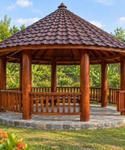 Chòi Gỗ Sân Vườn T77 - Mặt Bằng Tròn Mái Nón Liền, Gỗ Thông