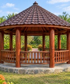 Chòi Gỗ Sân Vườn T77 - Mặt Bằng Tròn Mái Nón Liền, Gỗ Thông