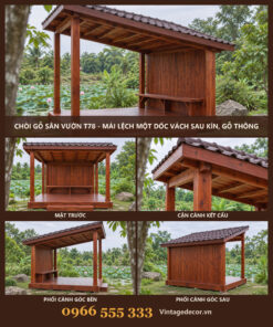Chòi Gỗ Sân Vườn T78 - Mái Lệch Một Dốc Vách Sau Kín, Gỗ Thông