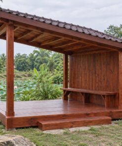 Chòi Gỗ Sân Vườn T78 - Mái Lệch Một Dốc Vách Sau Kín, Gỗ Thông