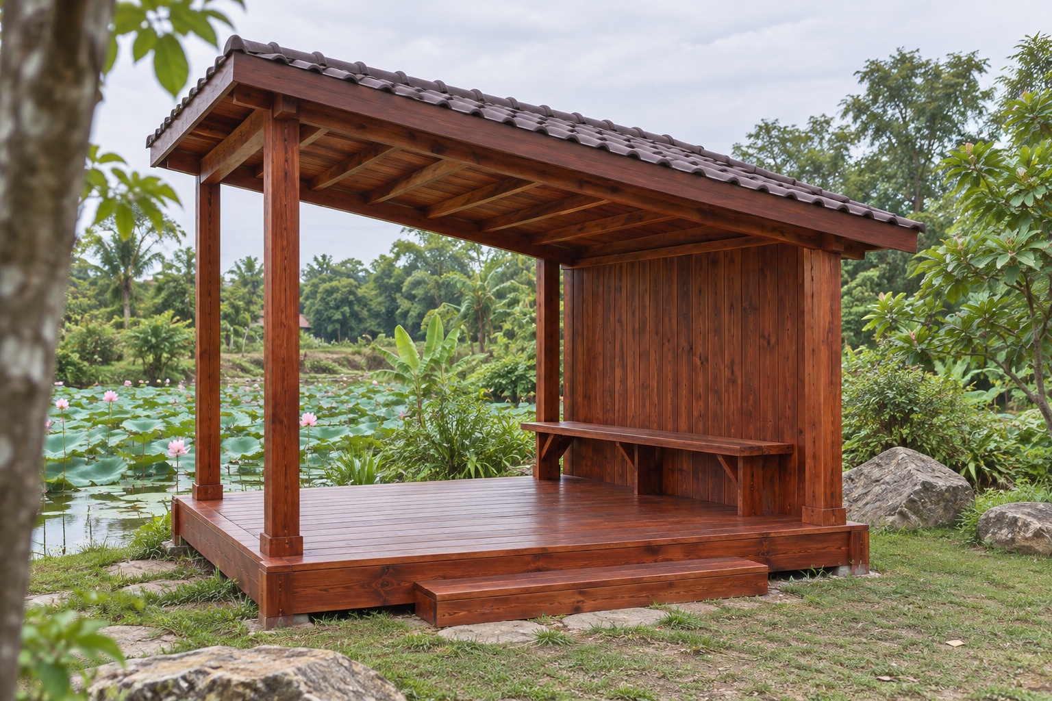 Chòi Gỗ Sân Vườn T78 - Mái Lệch Một Dốc Vách Sau Kín, Gỗ Thông Chòi Gỗ Sân Vườn T78 - Mái Lệch Một Dốc Vách Sau Kín, Gỗ Thông