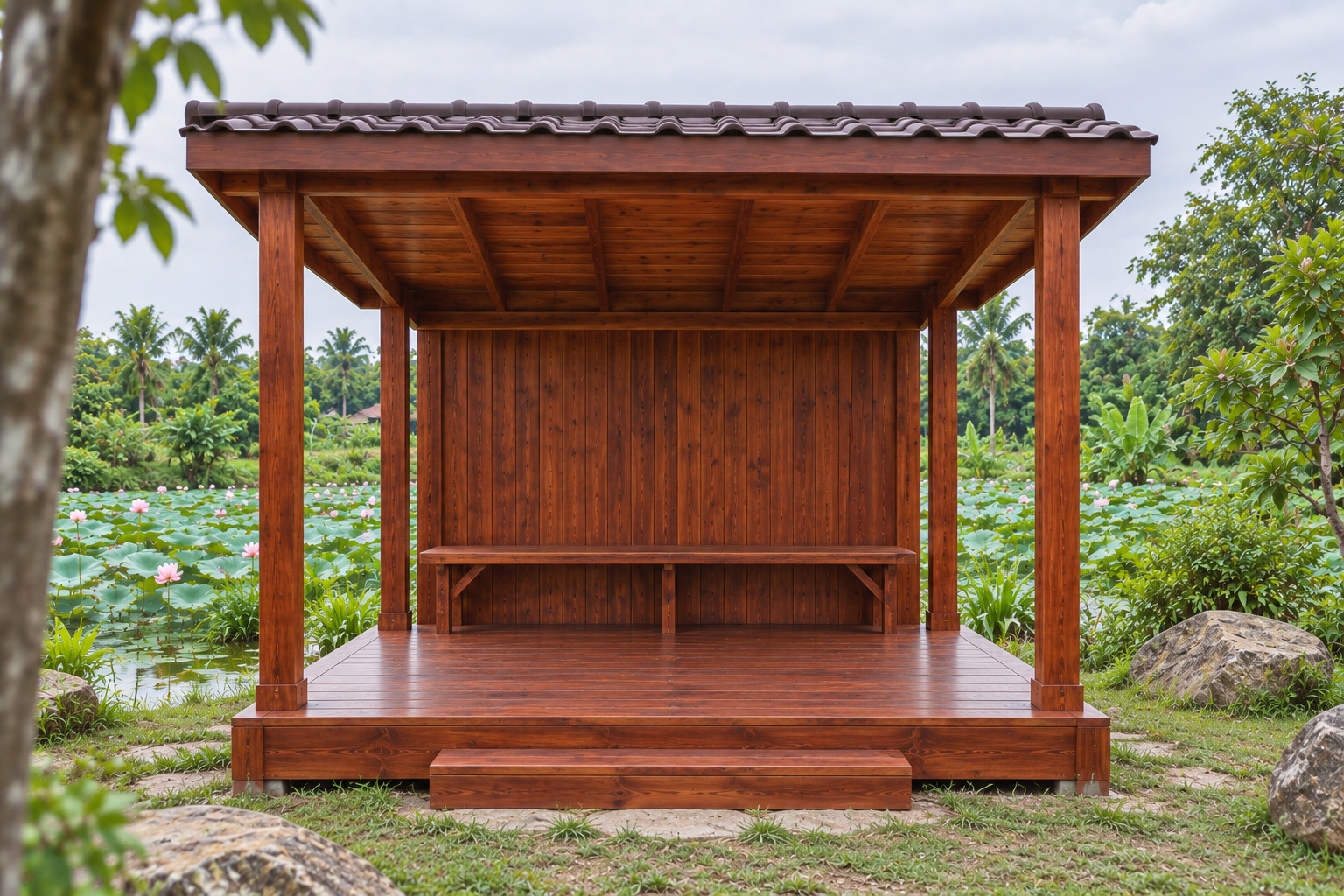 Chòi Gỗ Sân Vườn T78 - Mái Lệch Một Dốc Vách Sau Kín, Gỗ Thông Chòi Gỗ Sân Vườn T78 - Mái Lệch Một Dốc Vách Sau Kín, Gỗ Thông